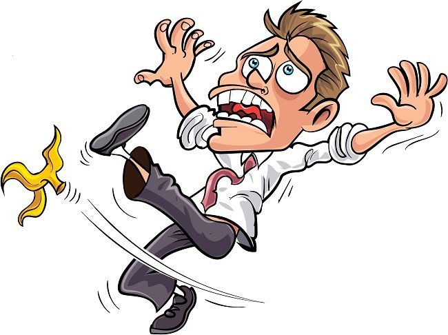 Common mistakes new cat breeders make Cartoon businessman slipping on a banana skin, illustrating the common mistakes new cat breeders make